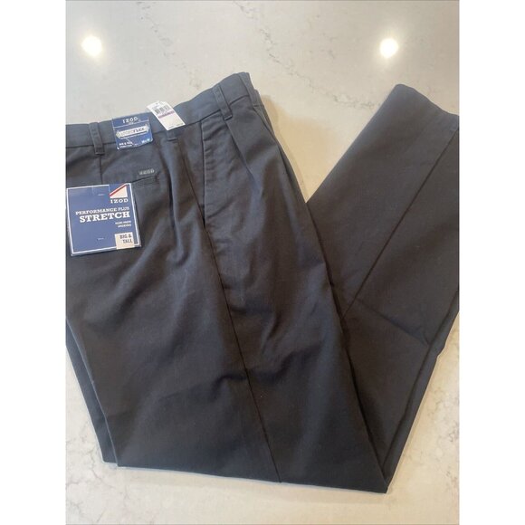 Izod Mens Big & Tall Performance Plus Stretch Black Pants 38x36 Non-Iron Wicking - Picture 1 of 6